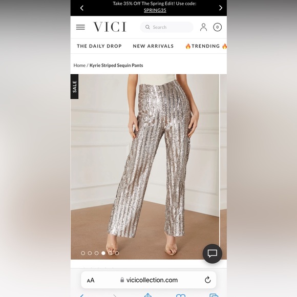 Vici Sequin pants white & silver striped holiday festive small - Picture 2 of 4